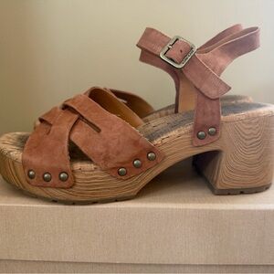 Kork-Ease Suede Platform Wedge Sandals in Cognac